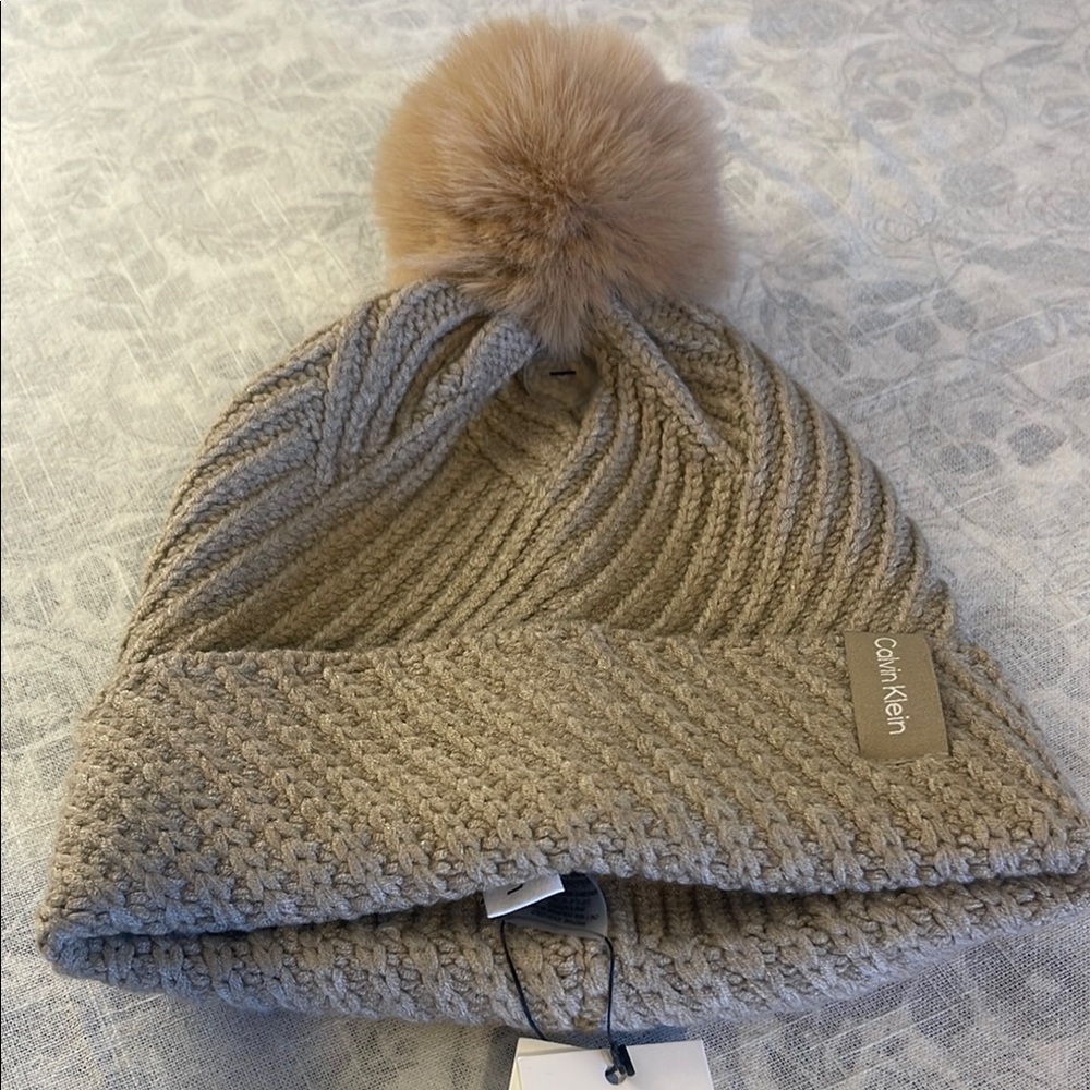 Calvin Klein Chunky Knit Beanie with Pom Pom